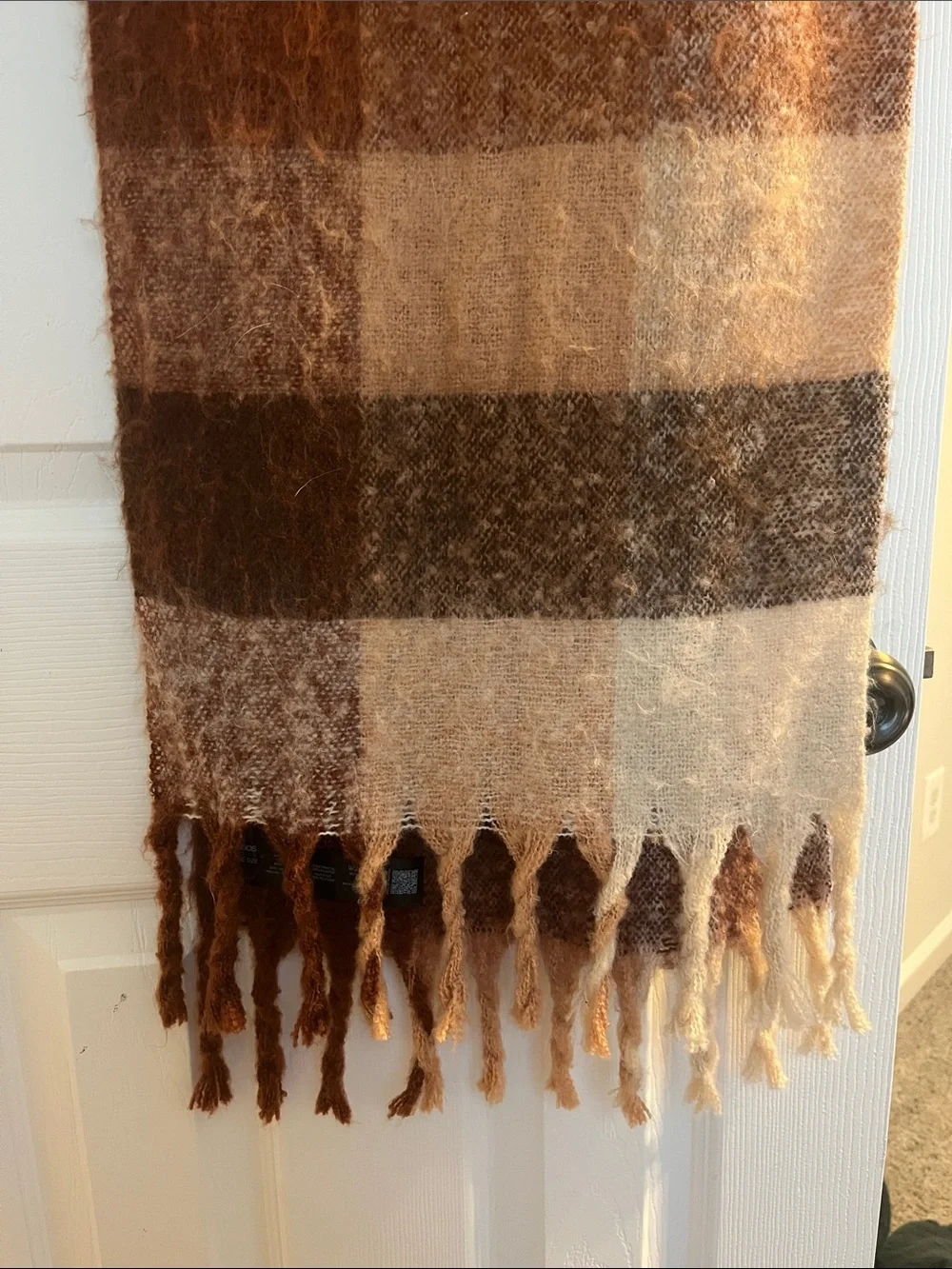 ASOS Red, Brown, and Tan Plaid Fringe Scarf